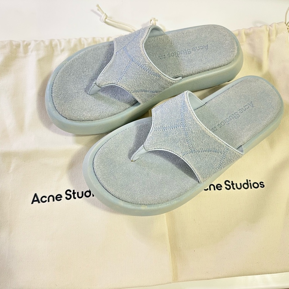 Acne Studios Berry Platform Flip Flops In Blue,beige leather sandals